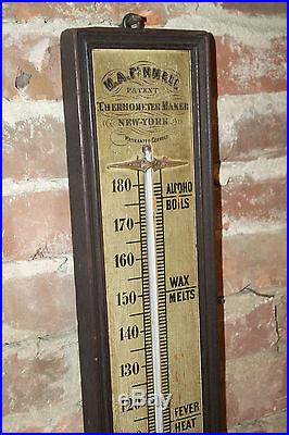 RARE 39 Antique Oak 1870s M A Finnell NY Alcohol Thermometer 19th c Victorian