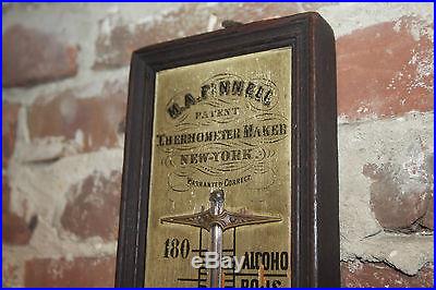 RARE 39 Antique Oak 1870s M A Finnell NY Alcohol Thermometer 19th c Victorian