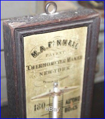 RARE 39 Antique Oak 1870s M A Finnell NY Alcohol Thermometer 19th c Victorian