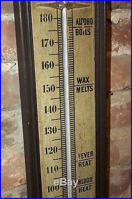 RARE 39 Antique Oak 1870s M A Finnell NY Alcohol Thermometer 19th c Victorian