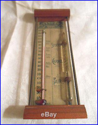 RARE ANTIQUE 1906 STANDARD BAROMETER & THERMOMETER WOOD & METAL FRAME