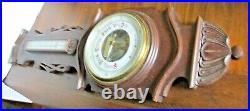 RARE Antique EAST LAKE Carved Oak Wall Aneroid Barometer Thermometer - GREAT