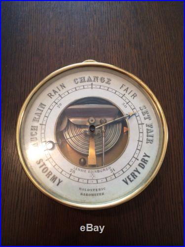 RARE Antique Lennie Edinburgh Brass Porthole Clock Face Holosteric Barometer