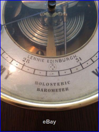 RARE Antique Lennie Edinburgh Brass Porthole Clock Face Holosteric Barometer