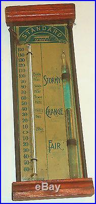 RARE Antique STANDARD BAROMETER w/THERMOMETER by CHARLES LARGE BROOKLYN NY! NR