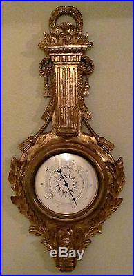 RARE Antique Venetian Italian PALLADIO Gold Gilt Hand Carved Wood Barometer