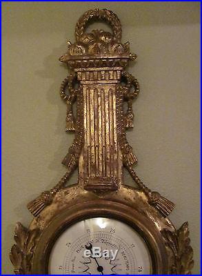 RARE Antique Venetian Italian PALLADIO Gold Gilt Hand Carved Wood Barometer