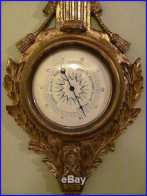 RARE Antique Venetian Italian PALLADIO Gold Gilt Hand Carved Wood Barometer