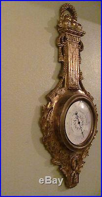 RARE Antique Venetian Italian PALLADIO Gold Gilt Hand Carved Wood Barometer