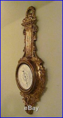 RARE Antique Venetian Italian PALLADIO Gold Gilt Hand Carved Wood Barometer