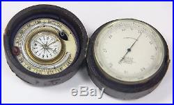 Rare Baker Optician London Pocket Barometer Compass & Thermometer Leather Case