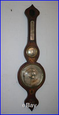 RARE EARLY ANTIQUE BANJO WHEEL BAROMETER W/ THERMOMTER