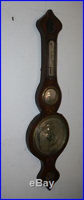RARE EARLY ANTIQUE BANJO WHEEL BAROMETER W/ THERMOMTER