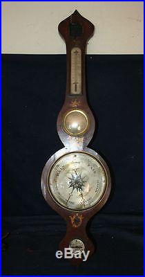 RARE EARLY ANTIQUE BANJO WHEEL BAROMETER W/ THERMOMTER