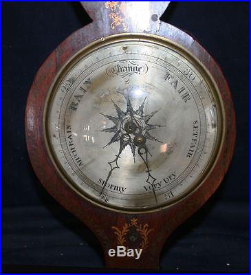 RARE EARLY ANTIQUE BANJO WHEEL BAROMETER W/ THERMOMTER