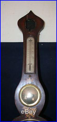 RARE EARLY ANTIQUE BANJO WHEEL BAROMETER W/ THERMOMTER