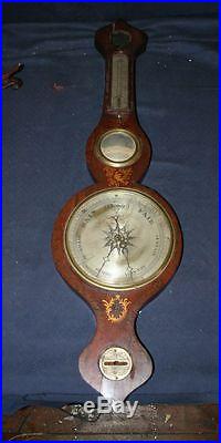 RARE EARLY ANTIQUE BANJO WHEEL BAROMETER W/ THERMOMTER