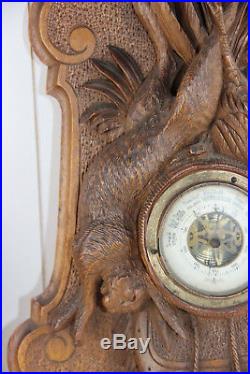 RARE German Black forest wood carved hunting trophy Barometer 1900
