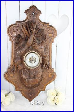 RARE German Black forest wood carved hunting trophy Barometer 1900