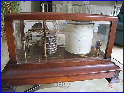 RARE NICE BAROGRAPH W/VISIBLE WEATHER DIAL STORMY RAIN CHANGE FAIR VERY DRY RARE