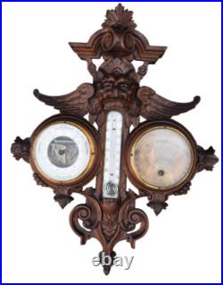 RAre antique french wood carved barometer Weather station mythological dragon