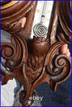 RAre antique french wood carved barometer Weather station mythological dragon