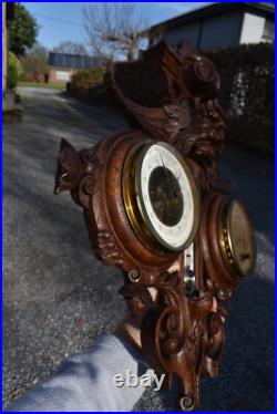 RAre antique french wood carved barometer Weather station mythological dragon