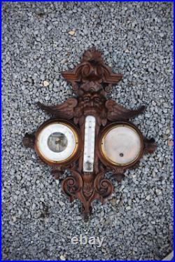 RAre antique french wood carved barometer Weather station mythological dragon