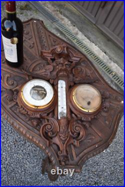 RAre antique french wood carved barometer Weather station mythological dragon