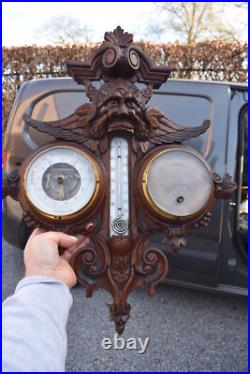 RAre antique french wood carved barometer Weather station mythological dragon