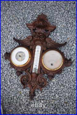 RAre antique french wood carved barometer Weather station mythological dragon