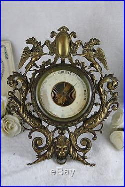 Rare 19th C Bronze Lion Dragon gothic Barometer antique French
