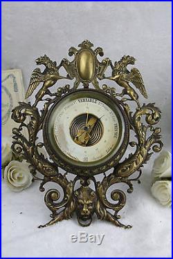 Rare 19th C Bronze Lion Dragon gothic Barometer antique French