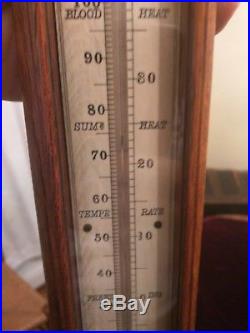 Rare Antique 1800's Barometer and Thermometer England Oak Wood Free Shipping