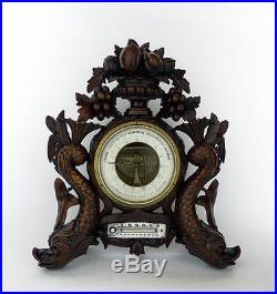 Rare Antique Dutch Hand Carved Barometer Thermometer Weather Station at 1900