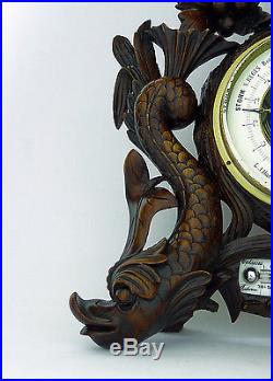 Rare Antique Dutch Hand Carved Barometer Thermometer Weather Station at 1900