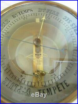 Rare Antique French Bourdon Barometer Brass Wood Base 1890 Instrument Weather
