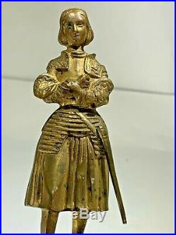 Rare Antique French Gilt Bronze Ornate Joan Of Arc Figural Tall Thermometer