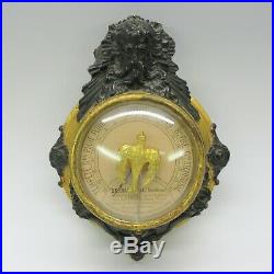 Rare Antique French petite barometer with gilded bird dial Wind God gilded gesso