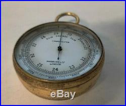 Rare Antique Harrods London Pocket Barometer With Compass On The Case Back