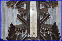 Rare Antique Large German Carved Black Forest Barometer Hunt Themed Deer Antler