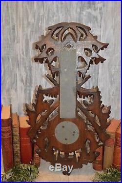 Rare Antique Large German Carved Black Forest Barometer Hunt Themed Deer Antler