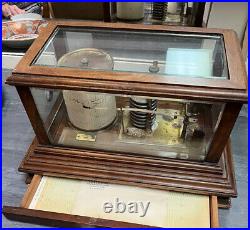 Rare Antique Short & Mason Tycos Barometer Glass Mahogany Drawer (Still Clicks!)