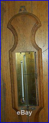 Rare Antique Watertown Thermometer Barometer Oak Brass Large NY Scientific