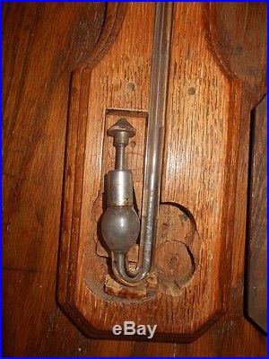 Rare Antique Watertown Thermometer Barometer Oak Brass Large NY Scientific