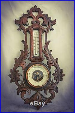 Rare BAROMETER Black forest style Wood carved Handcrafted Dutch