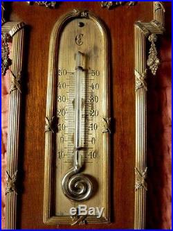 Rare French Barometer Thermometer in walnut brass ornaments Louis XVI style