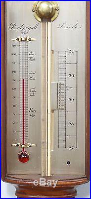 Rare Georgian Mahogany Bow Front Stick Barometer Rubergall, London Early 19th c