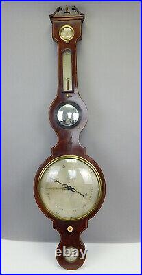Rare Large Antique Somalvico London English Mahogany Banjo Barometer Thermometer