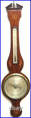 Rare Mahogany Shell Inlay Banjo Wheel Barometer Thermometer By Huntley London